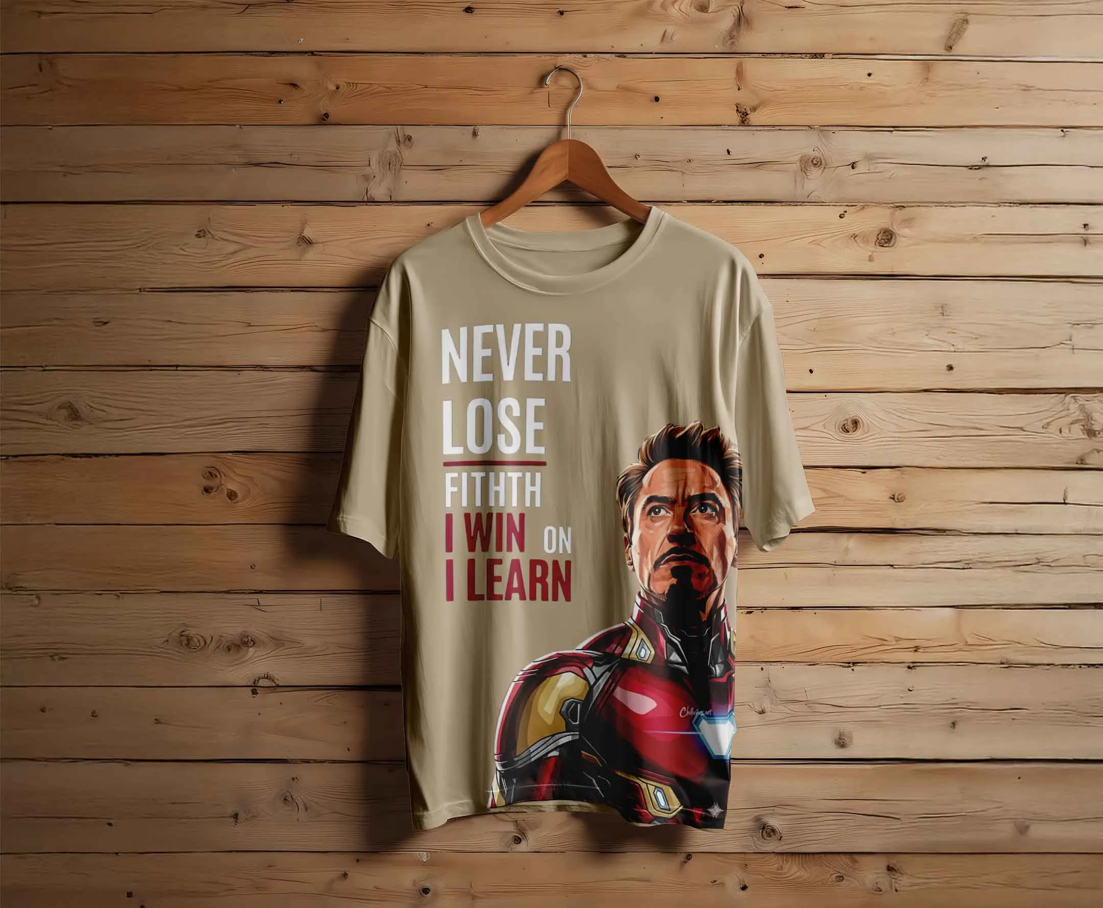 Beige colour option for The Stark Mindset – Iron Man Motivational Graphic Tee