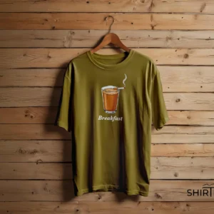 Dark Forest Green colour option for Chai & Cigarette “Breakfast” Minimalist Graphic T-Shirt