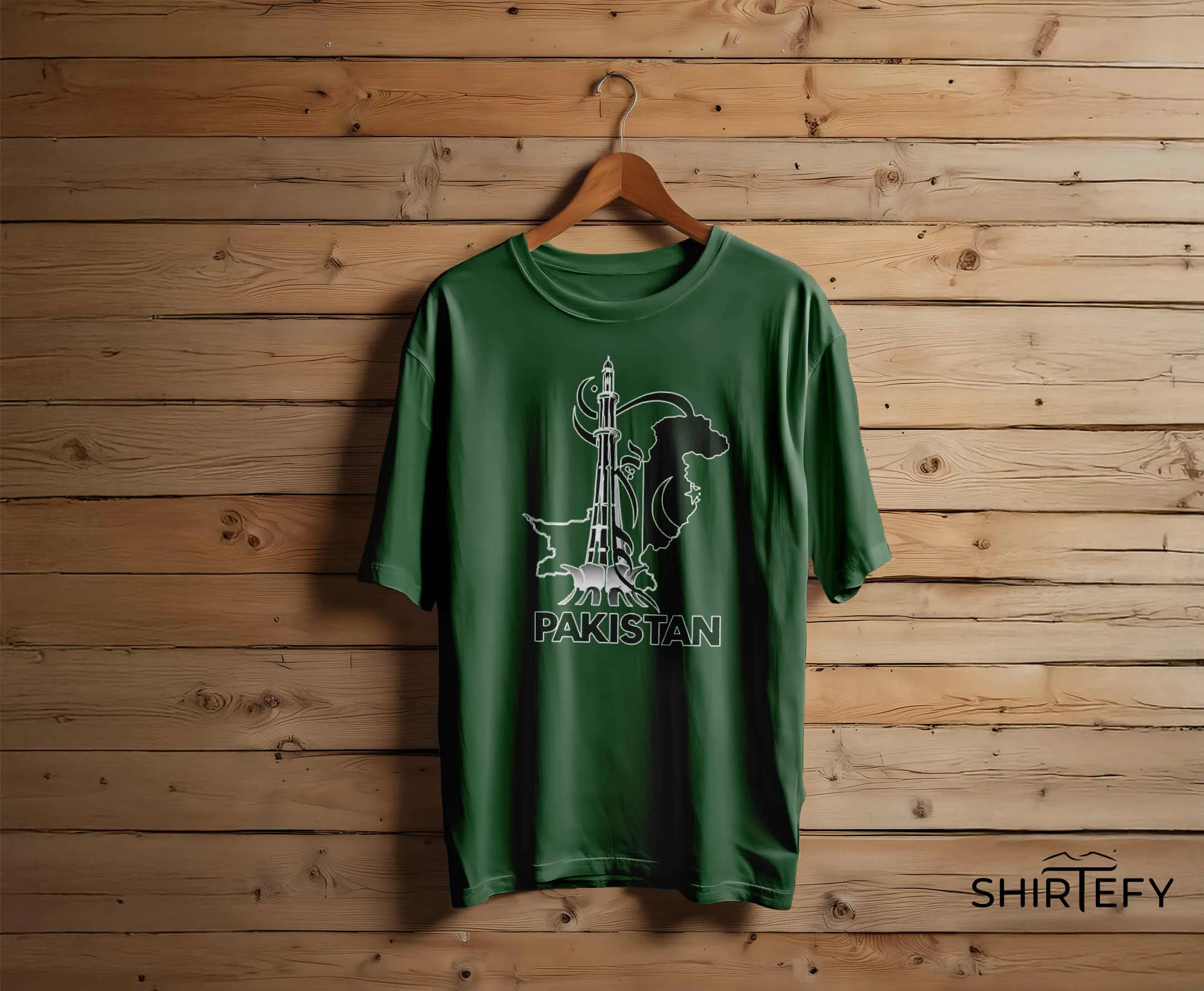 Deep Green colour option for Pakistan Patriotic Heritage Line Art T-Shirt