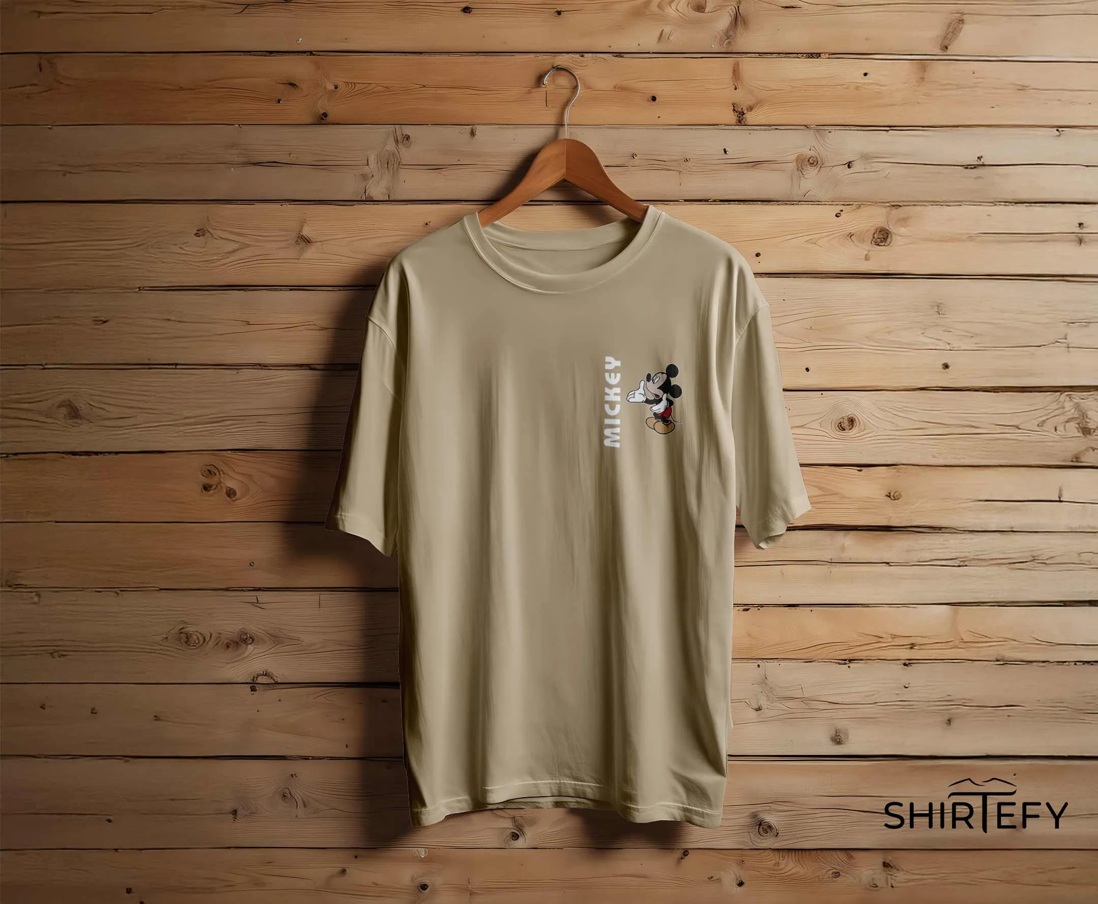 Desert Sand Beige colour option for Classic Mickey Mouse Side Typography Graphic T-Shirt