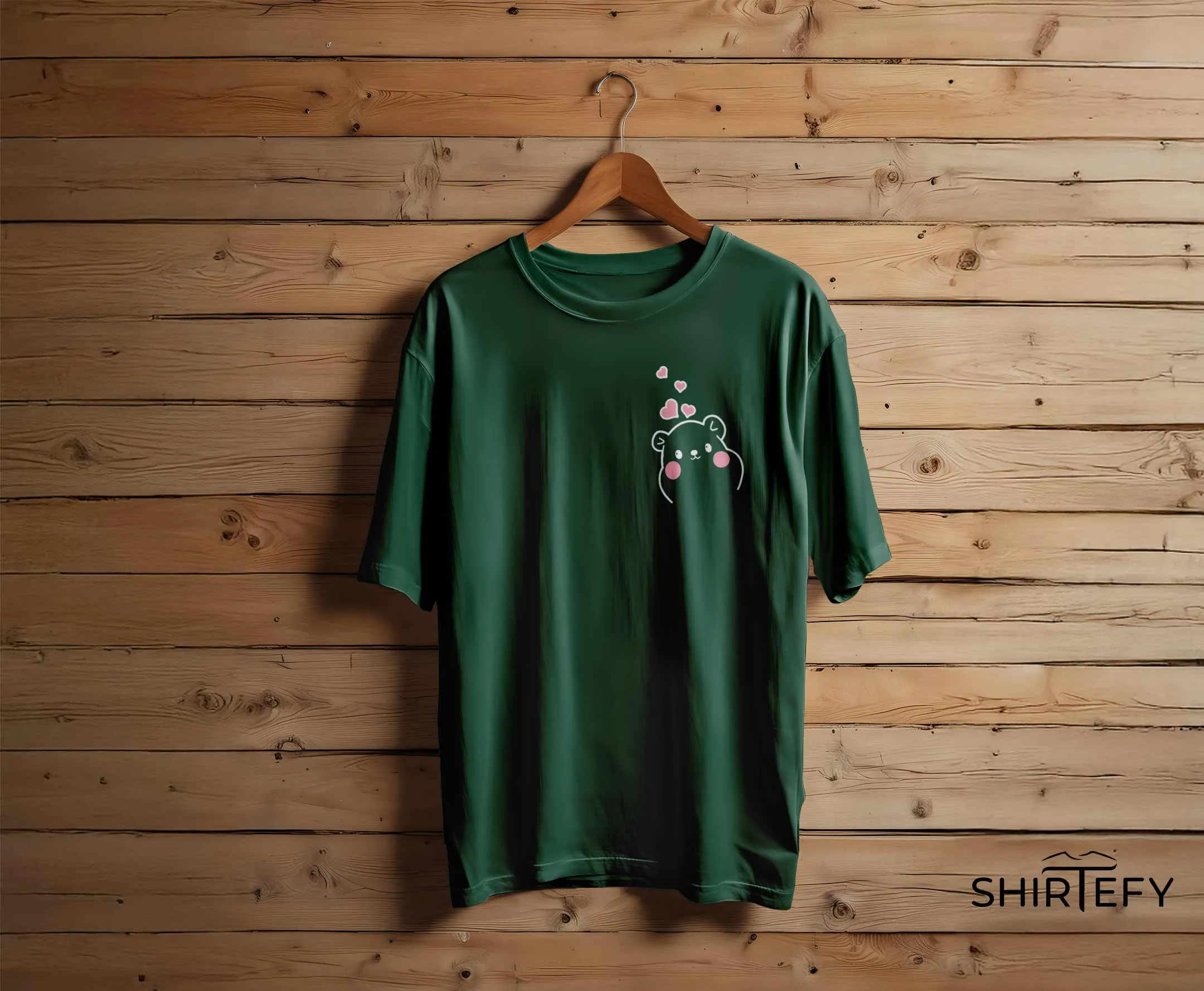 Cute Peekaboo Bear Pink Hearts Minimalist Graphic T-Shirt - Image 3