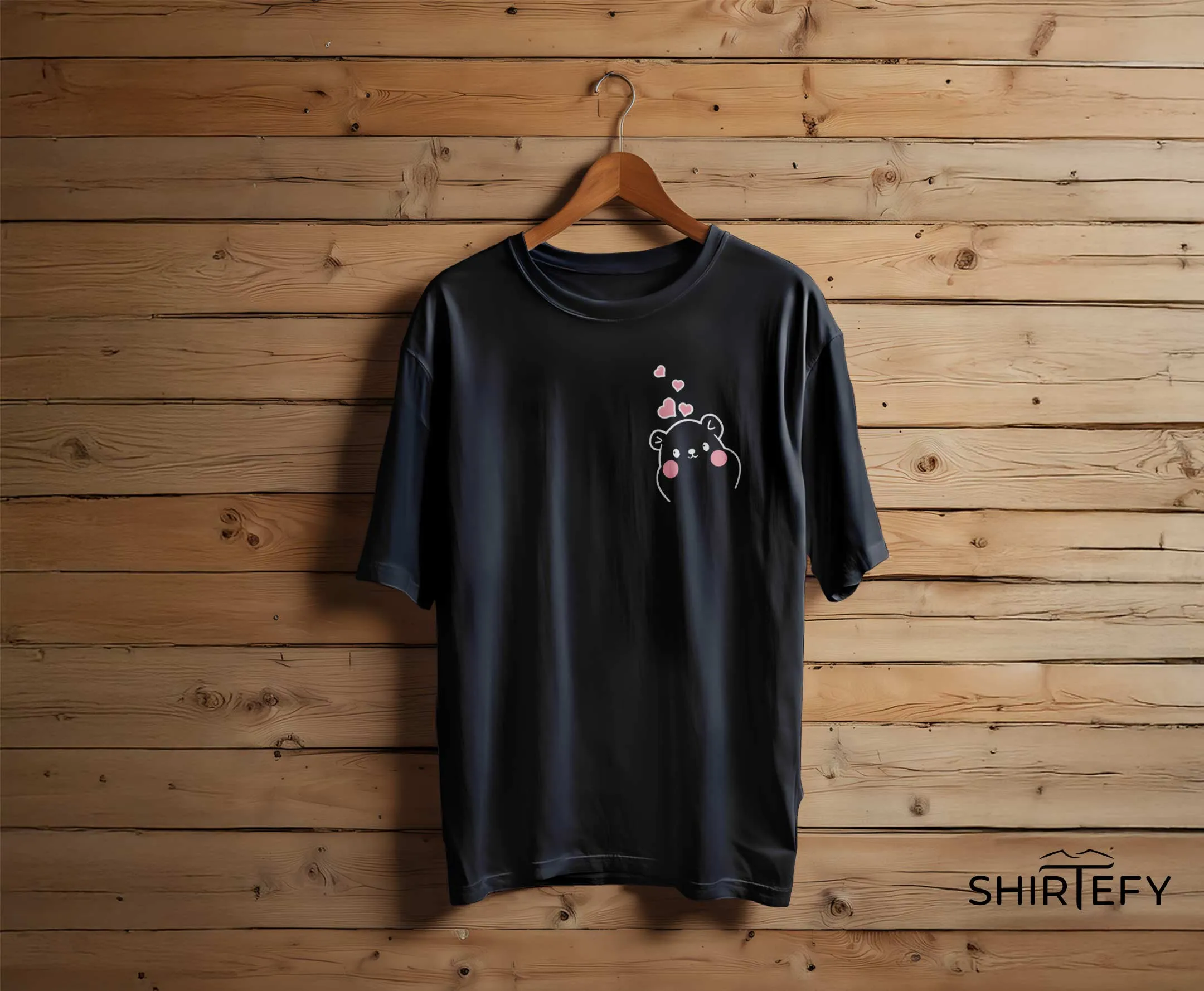 Cute Peekaboo Bear Pink Hearts Minimalist Graphic T-Shirt