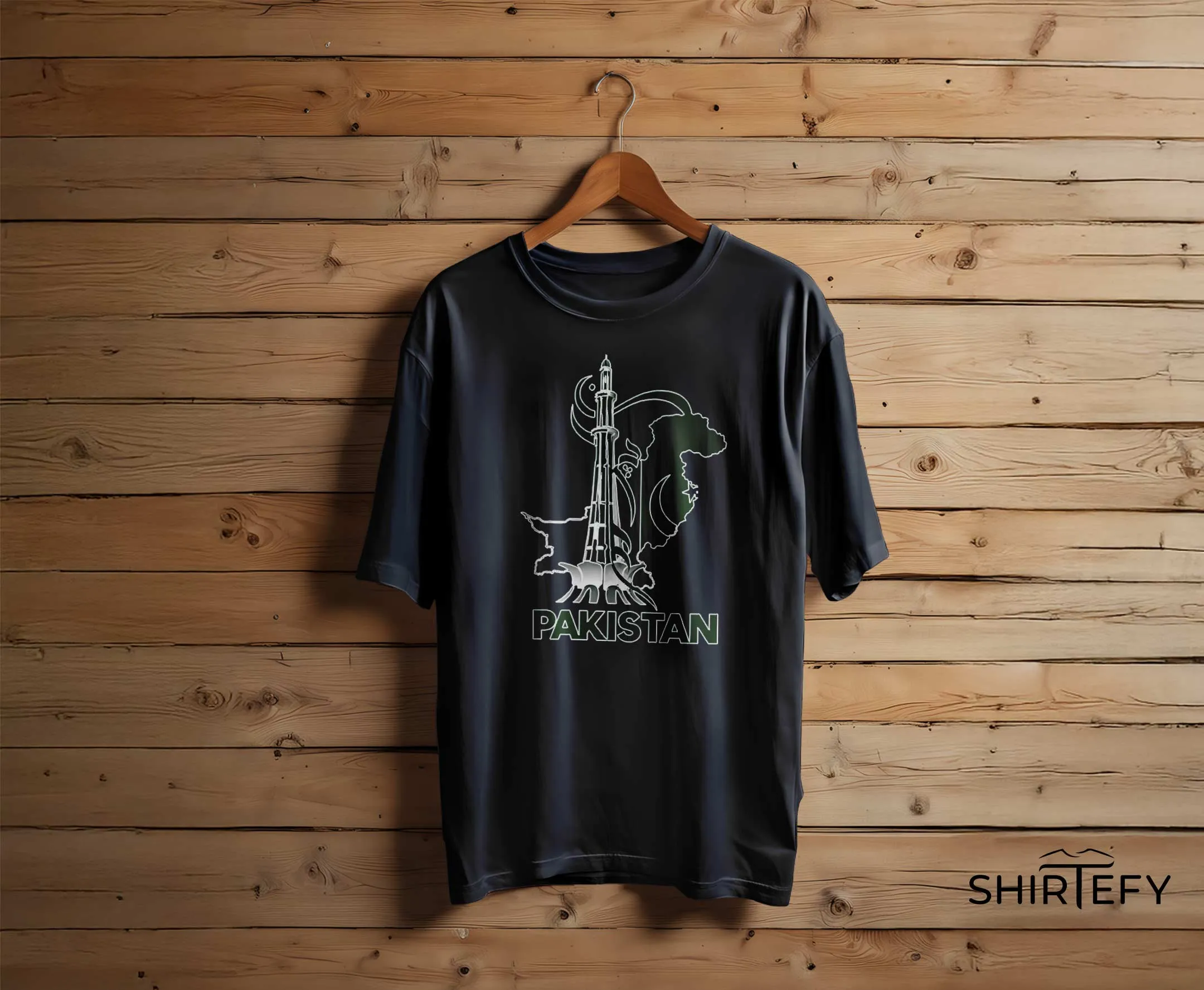 Jet Black colour option for Pakistan Patriotic Heritage Line Art T-Shirt