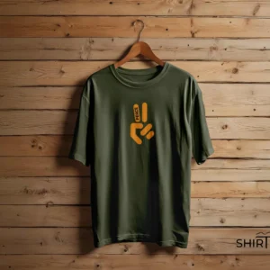 Olive Green colour option for Geometric Orange Peace Sign “PEACE” Graphic T-Shirt