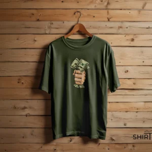 Olive Green colour option for Money Fist Cash Stack Graphic T-Shirt