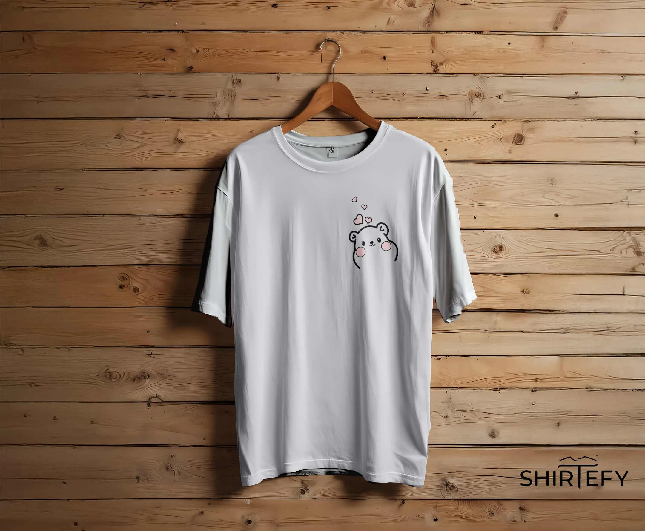 Cute Peekaboo Bear Pink Hearts Minimalist Graphic T-Shirt - Image 5